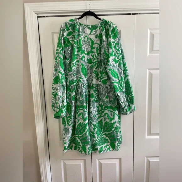 Anthropologie Green Floral Long Sleeve Dress - Picture 5 of 7